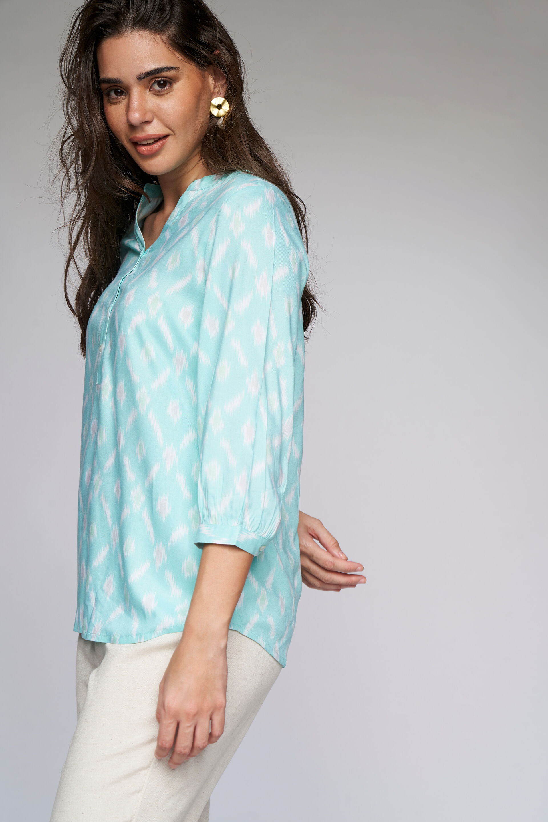Mint Ethnic Motifs Shirt Style Top, Mint, image 3